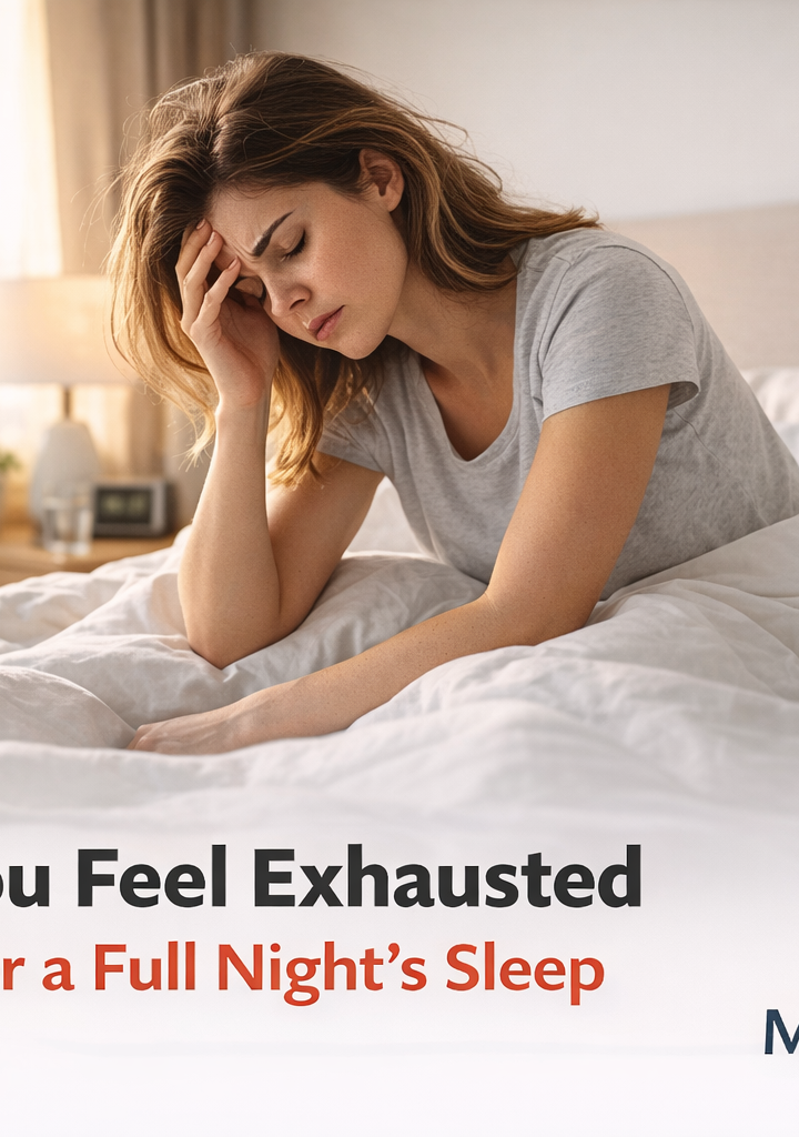 woman waking up exhausted after a full night’s sleep fatigue hormone imbalance health concept