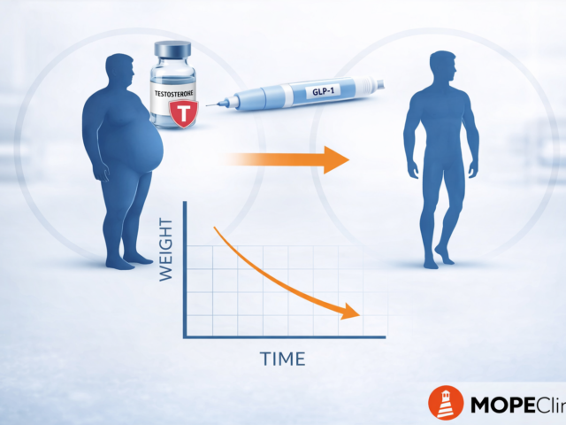 TRT and GLP-1 weight loss graph showing fat loss over time in men with hormone therapy