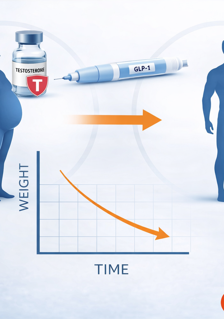 TRT and GLP-1 weight loss graph showing fat loss over time in men with hormone therapy