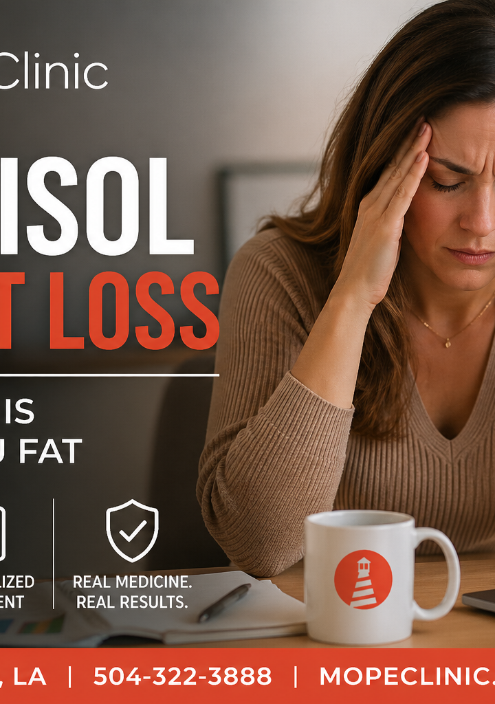Metairie cortisol weight loss consultation showing stress hormone impact on fat gain