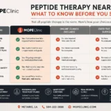Peptide therapy comparison infographic from MOPE Clinic showing labs, personalized treatment plans, and medical supervision benefits