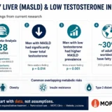 Fatty liver and low testosterone infographic showing key MASLD research findings for men