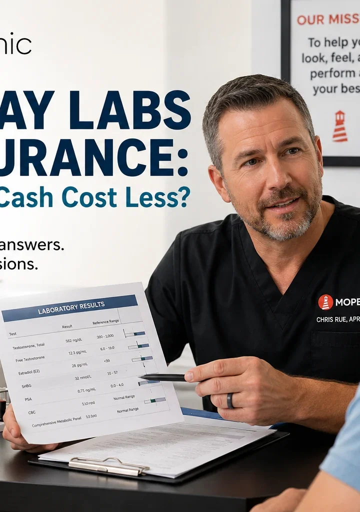 Cash Pay Labs vs. Insurance: Which Costs Less? Cash pay labs vs insurance consultation at MOPE Clinic in Metairie Louisiana