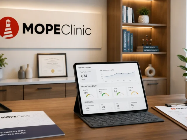 Testosterone and prediabetes consultation setting at MOPE Clinic in Metairie with metabolic lab results displayed