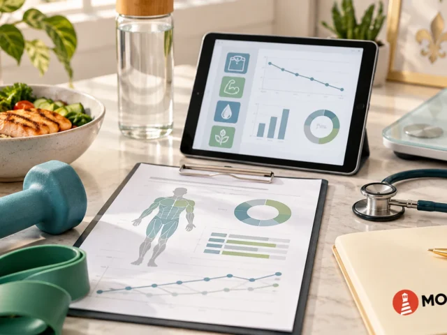 GLP-1 muscle loss medical weight loss image showing body composition, strength, nutrition, and health tracking at MOPE Clinic in Metairie