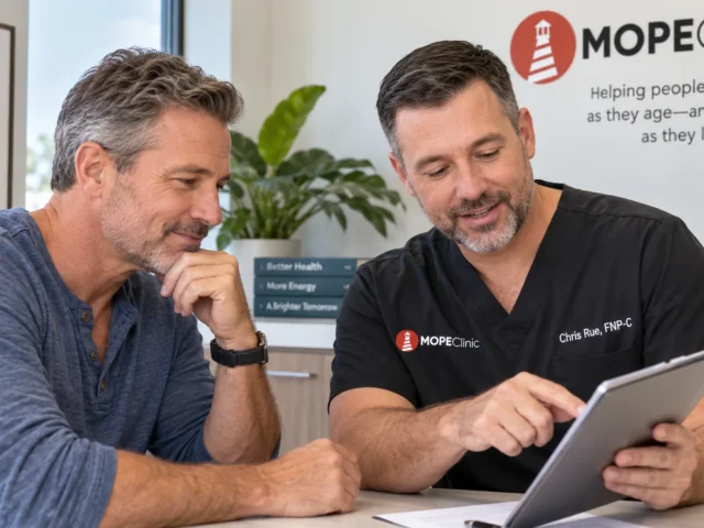 TRT and PSA Monitoring: What Men Should Know About Prostate Health TRT PSA monitoring consultation discussing prostate health and lab results