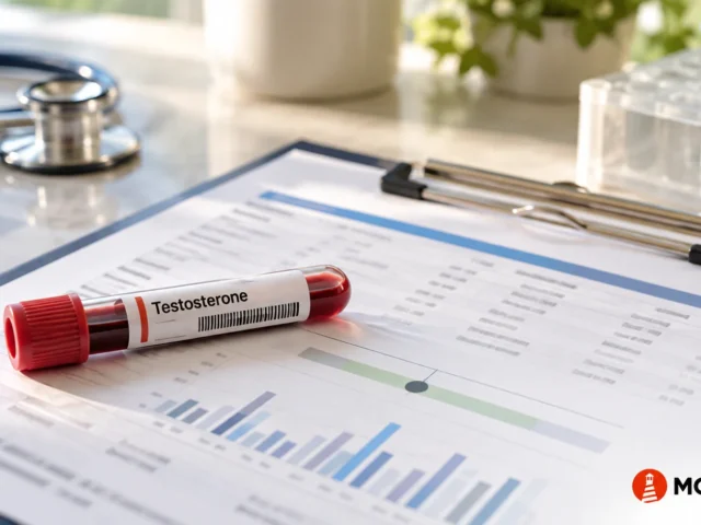 Low Testosterone Blood Test: What Your Results Actually Mean Low testosterone blood test results displayed on a medical report with a testosterone blood sample at MOPE Clinic